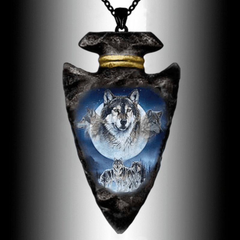 Triangle Deep Forest Wolf Pendant Necklace for Men